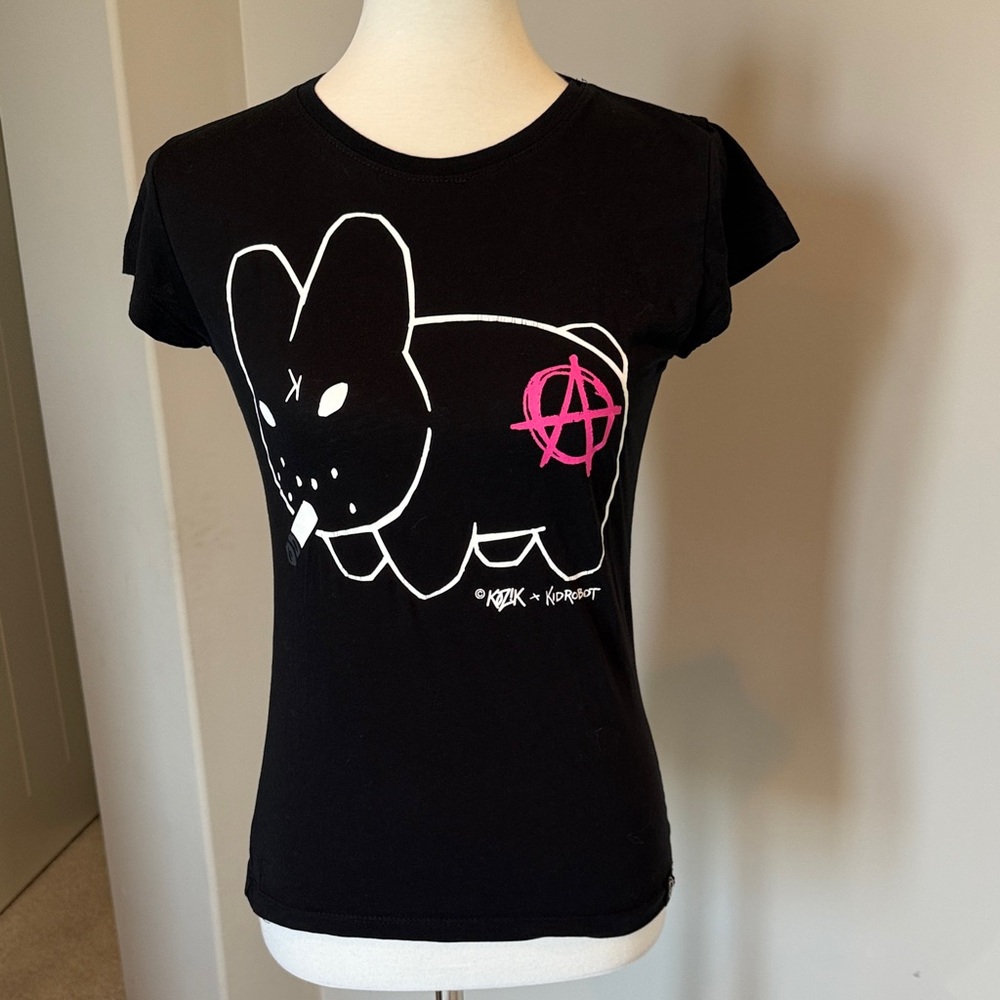 Black Graphic Tee with Pink Accent